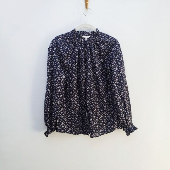 Joie Blouse Women's XXS Blue Senyana Navy Ditzy Cottagecore Floral Popover Top - Picture 16 of 16